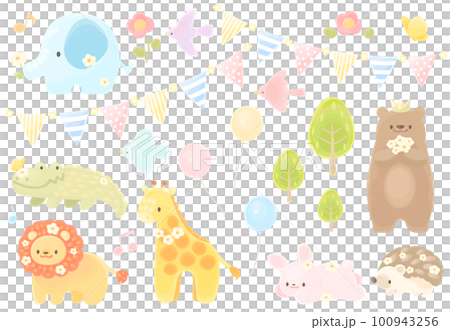 かわいい動物のイラスト素材セット 100943256