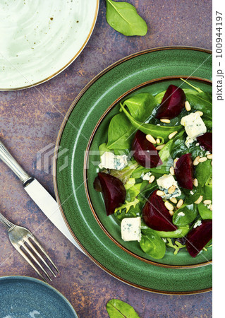 Beetroot salad with blue cheese and pine nuts Beetroot salad with blue cheese and pine nuts 100944197