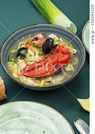 Popular soup with seafood. Popular soup with seafood. 100944209