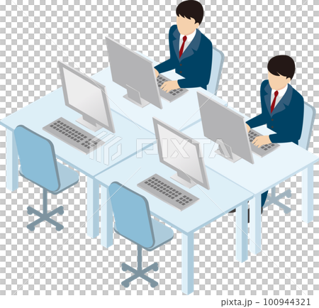 Business person male isometric office computer desk work illustration material 100944321