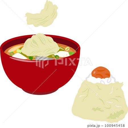 とろろ昆布を使ったおにぎりと味噌汁 とろろ昆布を使ったおにぎりと味噌汁 100945458