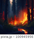 Wildfire burns ground in forest, stock image 100945956
