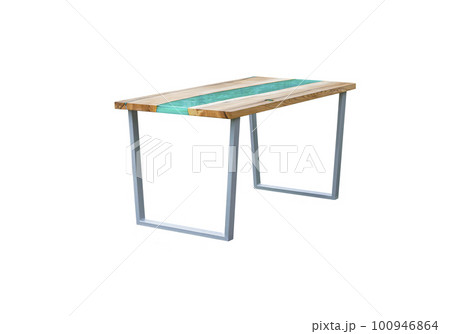 Modern epoxy dining table on white background. Interior element Modern epoxy dining table on white background. Interior element 100946864