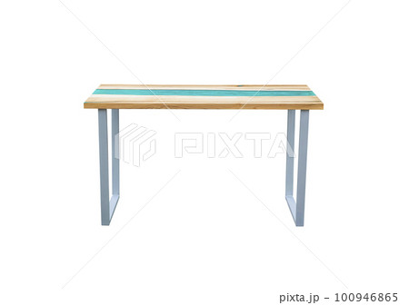 Modern epoxy dining table on white background. Interior element Modern epoxy dining table on white background. Interior element 100946865