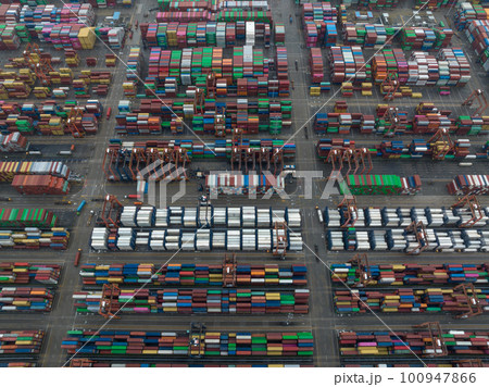 Aerial view of landscape at Yantian port in Shenzhen city, China 100947866