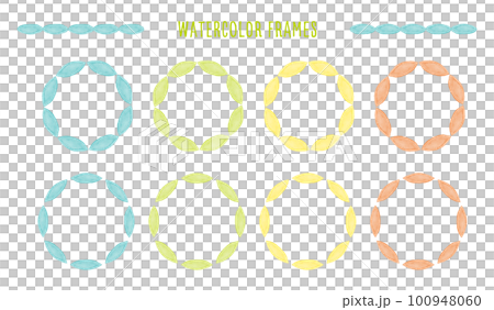 水彩絵の具で描いたパステルカラーのラウンドフレームセット 水彩絵の具で描いたパステルカラーのラウンドフレームセット 100948060