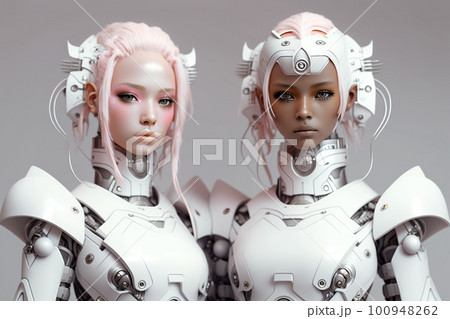二体のアンドロイド・ヒューマノイドロボ　AI作画イラスト「AI生成画像」Generative AI 100948262