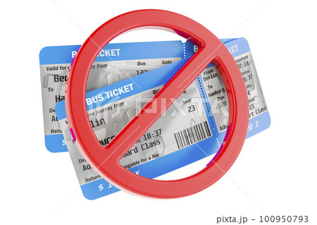 Bus tickets with forbidden symbol, 3D rendering 100950793