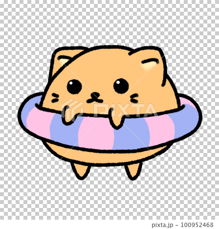 Hand-drawn Cute White Cat with purple, pink rubber ring in doodle style Hand-drawn Cute White Cat with purple, pink rubber ring in doodle style 100952468