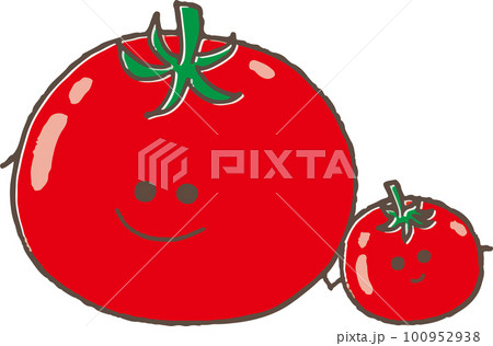 シンプルな手描き風のかわいいトマトのキャラクター 100952938
