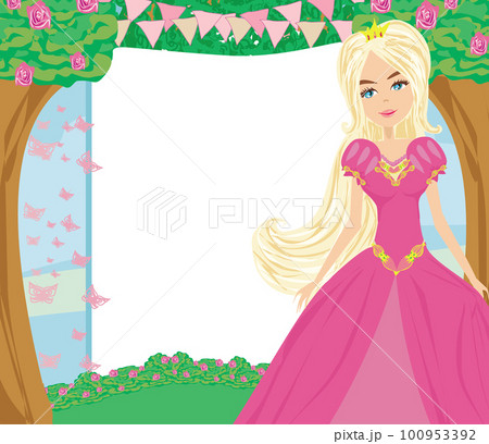 invitation with a beautiful sweet princess - floral frame 100953392