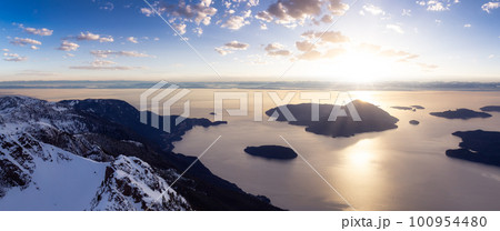 Canadian Mountain Landscape on the West Coast of Pacific Ocean. Aerial Panorama Canadian Mountain Landscape on the West Coast of Pacific Ocean. Aerial Panorama 100954480