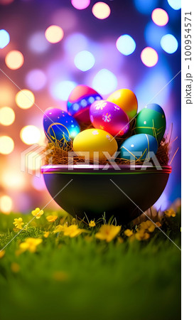 Easter Eggs 3D render, generative ai. Easter Eggs 3D render, generative ai. 100954571