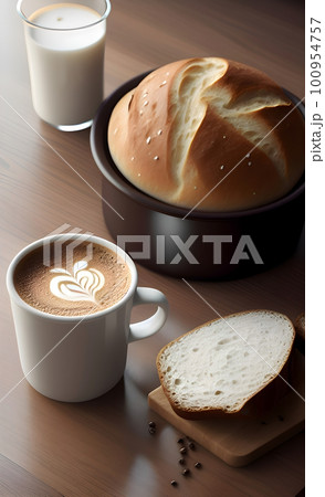 Coffee, Milk And A Little Bread, generative ai. Coffee, Milk And A Little Bread, generative ai. 100954757