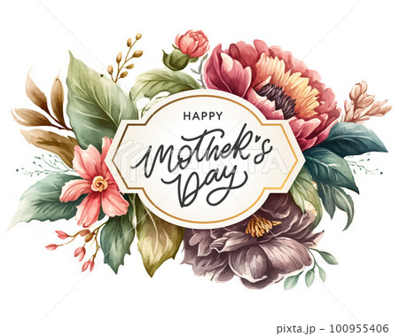 Happy Mother's Day Watercolor frame with vintage flowers for the holiday Wallpaper, invitation, posters, brochure, voucher discount, menu 100955406