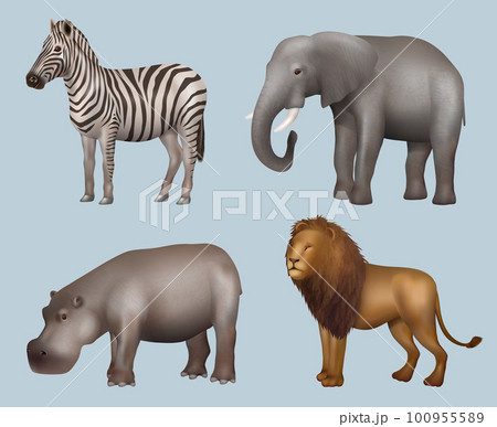 Africa animals. Realistic wild animals elephant giraffe lion Rhinoceros decent vector zoo pictures collection 100955589