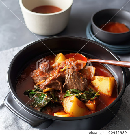 AI generative Gamjatang Korean stew made with pork spine and potatoe AI generative Gamjatang Korean stew made with pork spine and potatoe 100955989