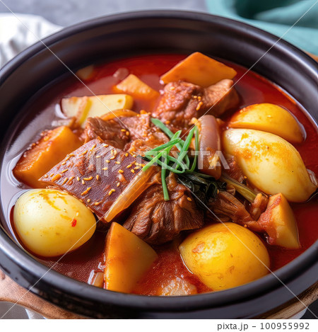 AI generative Gamjatang Korean stew made with pork spine and potatoe 100955992