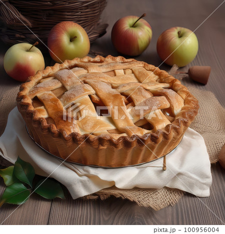 AI generative Homemade apple pie. Selective focus. AI generative Homemade apple pie. Selective focus. 100956004