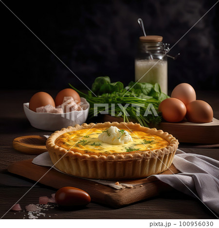 AI generative Traditional french quiche Lorraine with eggs AI generative Traditional french quiche Lorraine with eggs 100956030