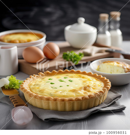 AI generative Traditional french quiche Lorraine with eggs 100956031