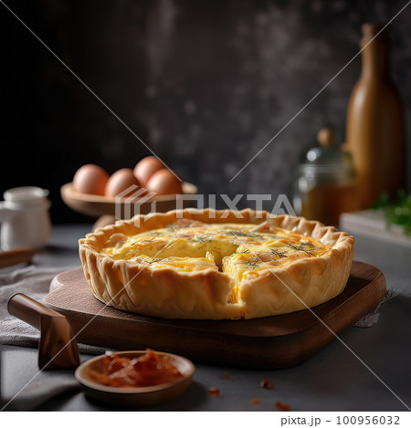 AI generative Traditional french quiche Lorraine with eggs AI generative Traditional french quiche Lorraine with eggs 100956032