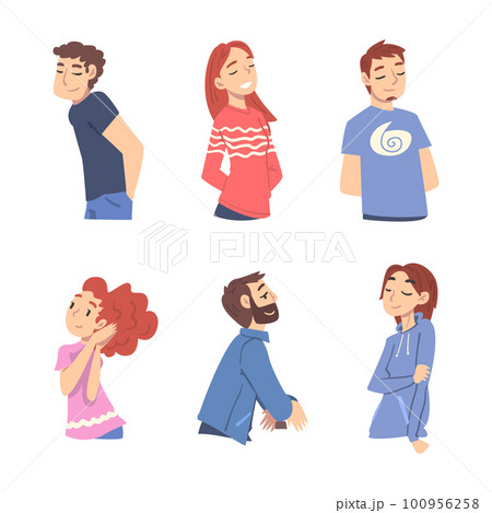 Smiling Man and Woman Character Looking at Someone Demonstrating Attention Vector Set 100956258