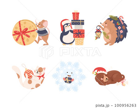 Cute New Year Character Having Fun at Wintertime Vector Set 100956263