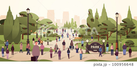 multiethnic people group walking outdoor mix race men women crowd spending time in urban park cityscape background multiethnic people group walking outdoor mix race men women crowd spending time in urban park cityscape background 100956648