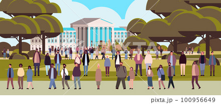 multiethnic people group standing near governmental building mix race men women crowd walking outdoor multiethnic people group standing near governmental building mix race men women crowd walking outdoor 100956649