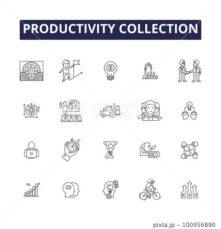 Productivity collection line vector icons and signs. Accomplishment, Organization, Results, Productive, Increase, Accumulation, Growth, Creativity outline vector illustration set 100956890