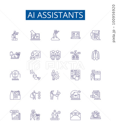 Ai assistants line icons signs set. Design collection of AI, assistants, assistants, Alexa, Siri, Cortana, Google, Home outline concept vector illustrations 100956920