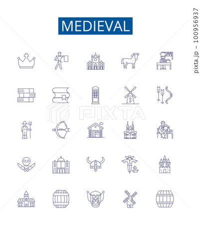 Medieval line icons signs set. Design...のイラスト素材 [100956937] - PIXTA
