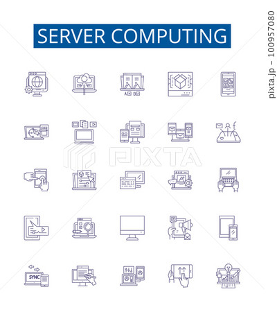 Server computing line icons signs set. Design collection of Server, Computing, Cloud, Data, Storage, Infrastructure, Networking, Virtualization outline concept vector illustrations 100957080