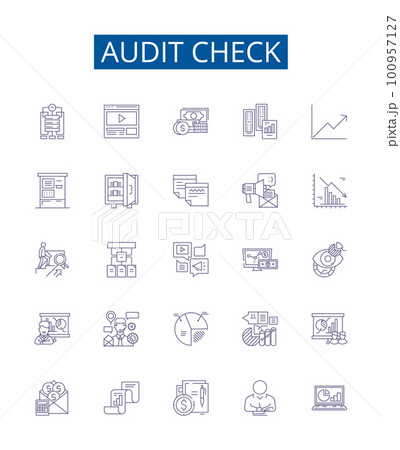Audit check line icons signs set. Design collection of Inspection, Assessing, Verifying, Evaluation, Examining, Monitoring, Scrutiny, Checking outline concept vector illustrations Audit check line icons signs set. Design collection of Inspection, Assessing, Verifying, Evaluation, Examining, Monitoring, Scrutiny, Checking outline concept vector illustrations 100957127