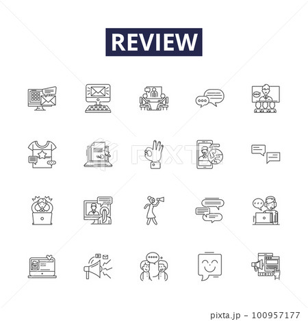 Review line vector icons and signs. Analysis,...のイラスト素材 [100957177] - PIXTA
