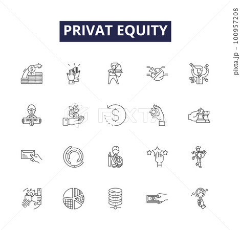 Privat equity line vector icons and signs. Investing, Finance, Venture Capital, Leverage, Buyouts, Partnerships, Funds, Capital outline vector illustration set 100957208
