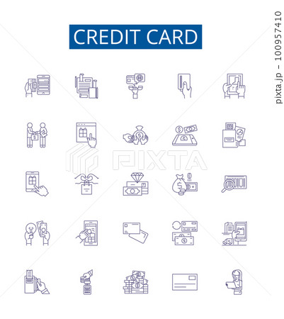 Credit card line icons signs set. Design collection of Card, Credit, Debit, Bank, Plastic, Finance, PIN, Visa outline concept vector illustrations 100957410