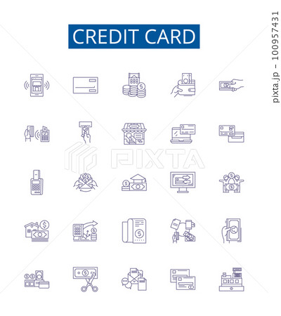 Credit card line icons signs set. Design collection of Card, Credit, Debit, Bank, Plastic, Finance, PIN, Visa outline concept vector illustrations Credit card line icons signs set. Design collection of Card, Credit, Debit, Bank, Plastic, Finance, PIN, Visa outline concept vector illustrations 100957431
