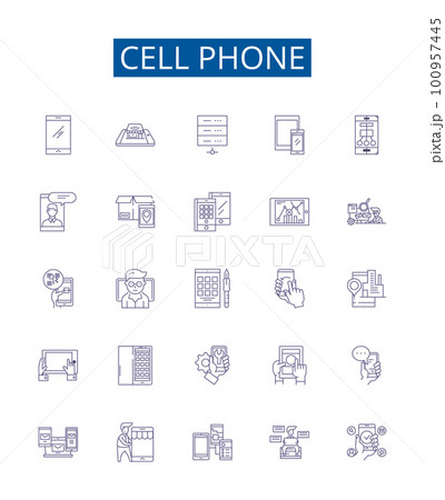 Cell phone line icons signs set. Design collection of Mobile, Phone, Cellular, handset, device, smartphone, droid, communicator outline concept vector illustrations 100957445