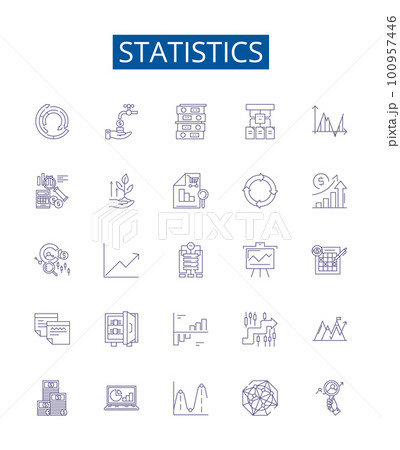 Statistics line icons signs set. Design collection of Statistics, data, analysis, samples, population, variation, mean, median outline concept vector illustrations 100957446