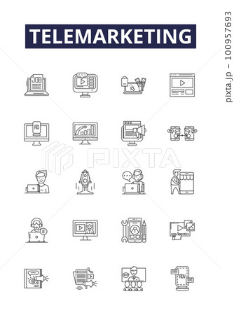 Telemarketing line vector icons and signs. Cold-calling, Dialing, Automated, Inbound, Lead-generation, Selling, Appointments, Tele-sales outline vector illustration set Telemarketing line vector icons and signs. Cold-calling, Dialing, Automated, Inbound, Lead-generation, Selling, Appointments, Tele-sales outline vector illustration set 100957693