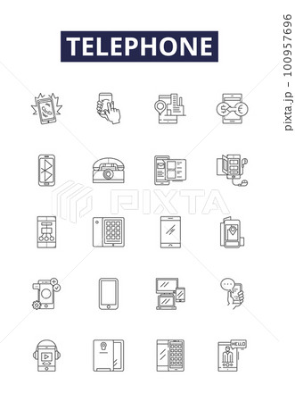 Telephone line vector icons and signs. line, talk, handset, dial, call, cellular, cordless, phone outline vector illustration set Telephone line vector icons and signs. line, talk, handset, dial, call, cellular, cordless, phone outline vector illustration set 100957696