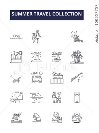 Summer travel collection line vector icons and signs. summer, vector, vacation, collection, design, illustration, beach,set outline vector illustration set 100957757