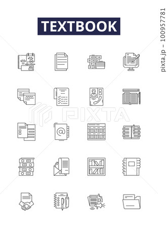 Textbook line vector icons and signs. Manual, Guide, Primer, Study, Reference, Publication, Material, Instruction outline vector illustration set Textbook line vector icons and signs. Manual, Guide, Primer, Study, Reference, Publication, Material, Instruction outline vector illustration set 100957781