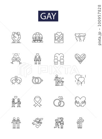 Gay line vector icons and signs. Queer, Homosexual, Marriage, Pride, Transgender, Bisexual, Rainbow, Gender outline vector illustration set Gay line vector icons and signs. Queer, Homosexual, Marriage, Pride, Transgender, Bisexual, Rainbow, Gender outline vector illustration set 100957828