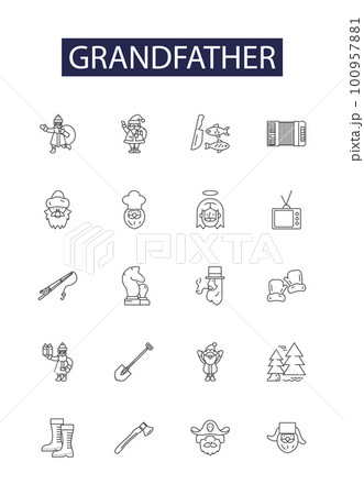 Grandfather line vector icons and signs. Granddad, Grandfather, Pop, Papa, Pops, Gramps, Grandad, Grand outline vector illustration set 100957881