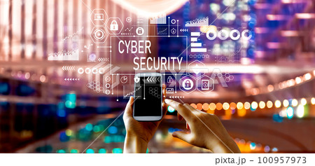 Cyber security theme with big city at night 100957973