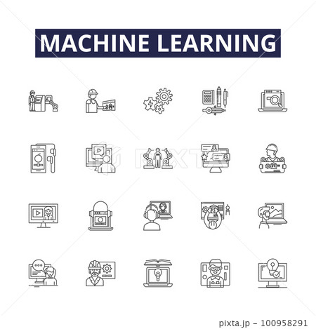 Machine learning line vector icons and signs. technology, intelligence, computer, robot, concept, science, machine,data outline vector illustration set 100958291