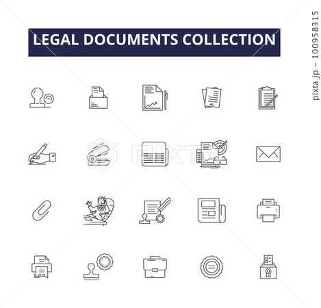 Legal documents collection line vector icons and signs. Documents, Collection, Legal, Agreement, Contract, Action, File, Concern outline vector illustration set 100958315